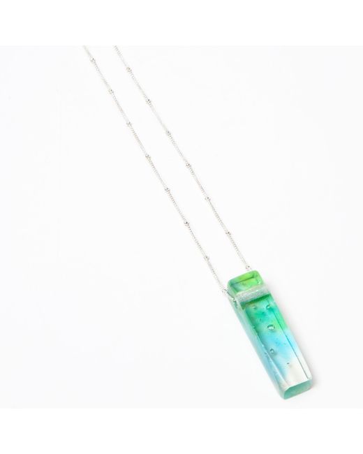 Smart Glass Jewelry Blue Recycled Glass Mosaic Stiletto Confetti Necklace Sterling