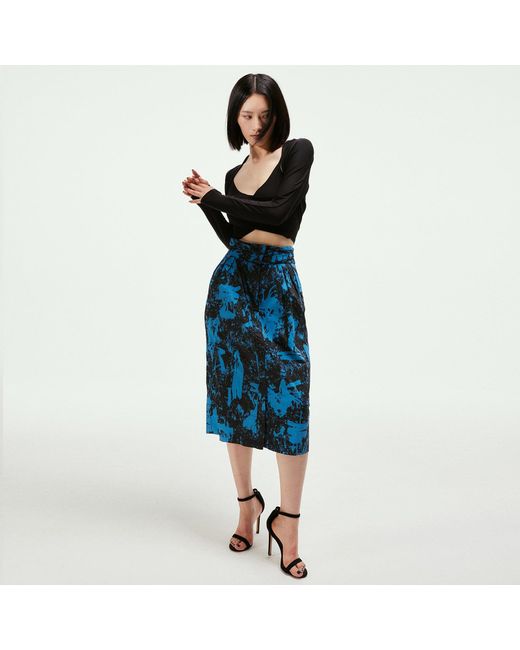 Smart and Joy Blue Buttoned Straight Skirt