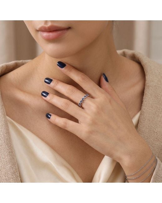 Harfi Blue Sterling Sapphire September Birthstone Heart Eternity Ring