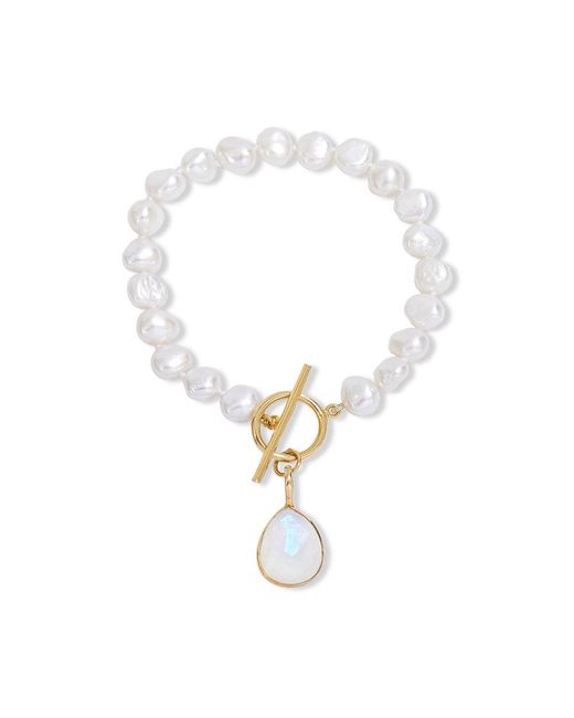 Pearls of the Orient Online Metallic Clara Cultured Freshwater Pearl Bracelet With A Moonstone Drop Pendant