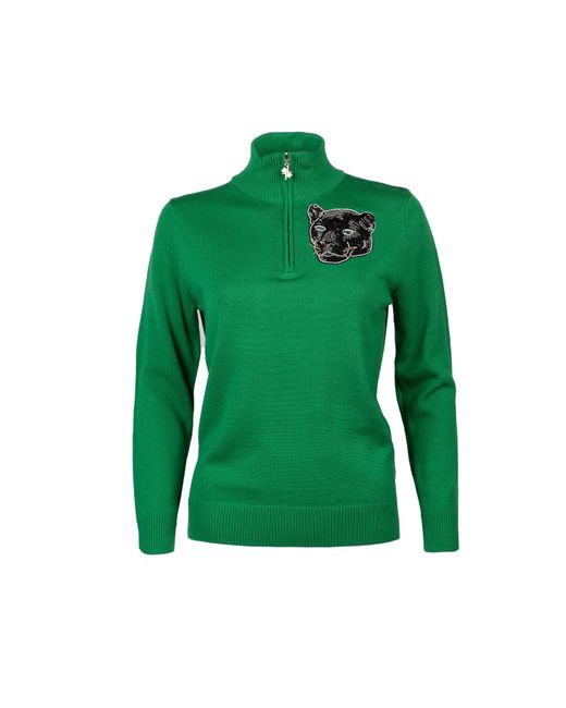 Laines London Green Laines Couture Quarter Zip Jumper With Embellished Panther