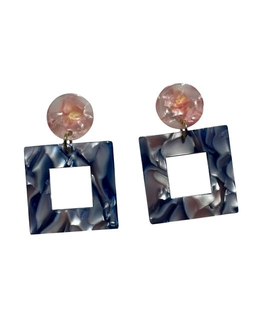 CLOSET REHAB Blue Small Open Square Drop Earrings