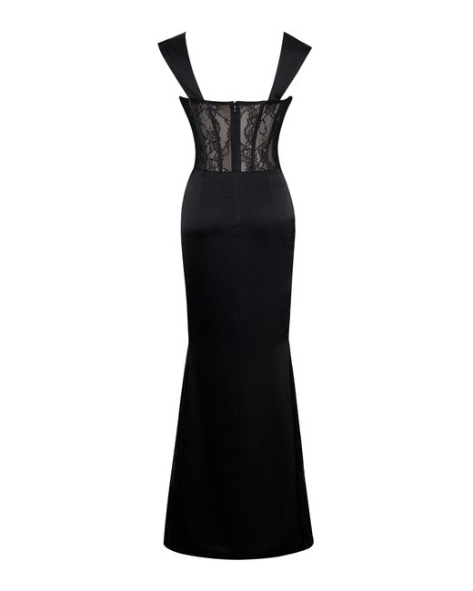 Miss Circle New York Black Callista Satin Lace Corset Maxi Dress