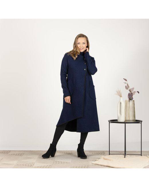 Nikka Place Blue Boiled Wool Winter Cardigan Coat With Buttons And Pockets