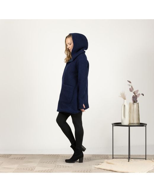 Nikka Place Blue Hooded Wool Midi Cardigan With Pockets