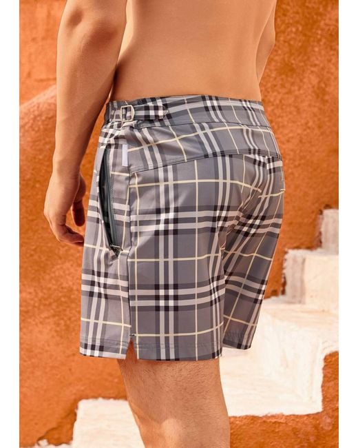 Vayla Gray Long Length Checkered Swim Shorts for men