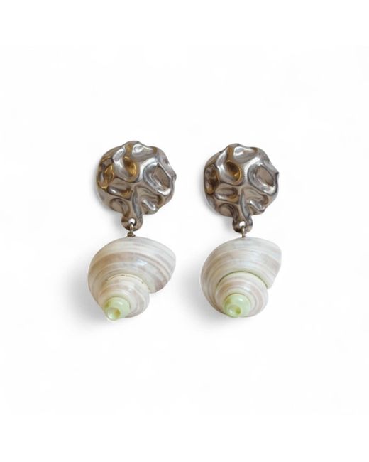Martina Rozenberg Smira Jewelry Metallic Neutrals Shell Statement Earrings