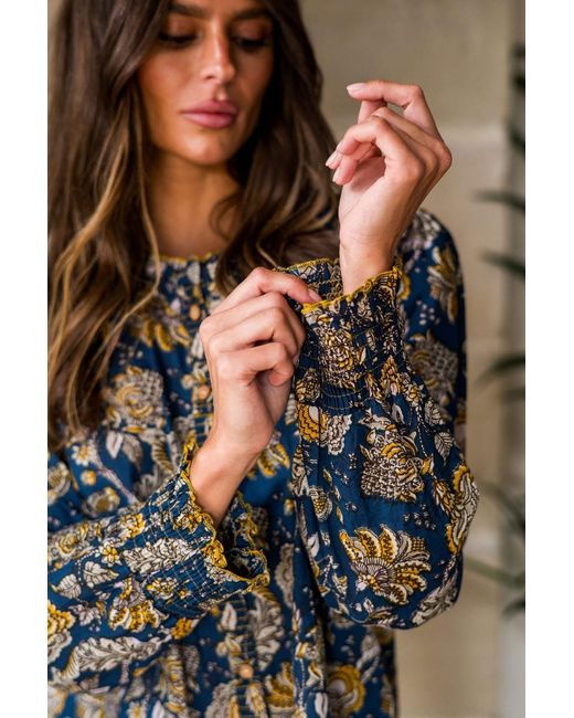 Inara Blue Midnight Marigold Cotton Top