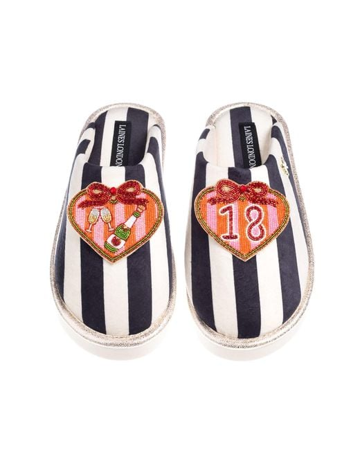 Laines London Red Flatform Stripe Closed Toe Slippers With Stripe Heart18Th Birthday Brooches