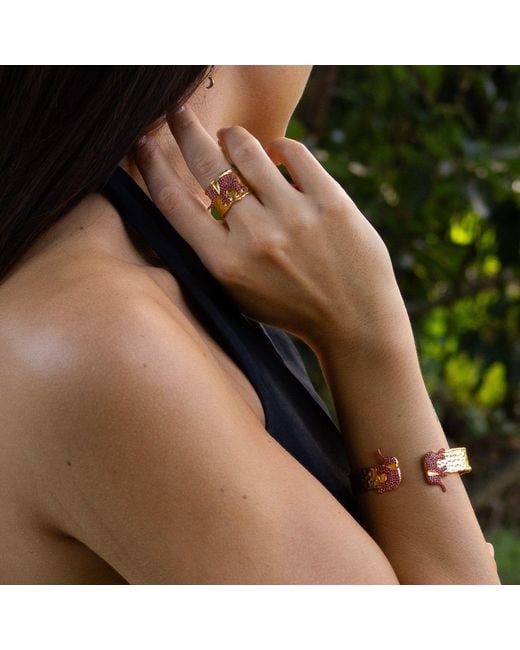 Ebru Jewelry Orange Guardian Ruby Elephant Cuff Bracelet