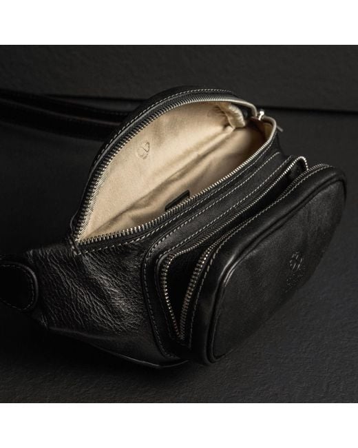 Time Resistance Black Leather Sling Bag Belly Bag