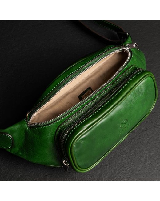 Time Resistance Green Leather Sling Bag Belly Bag
