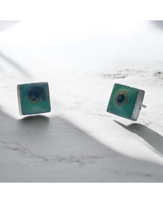 Tg-Jewellery by Tamara Gervasio Green Square Enamel Stud Earrings – Hand-Carved Sterling – One Of A Kind
