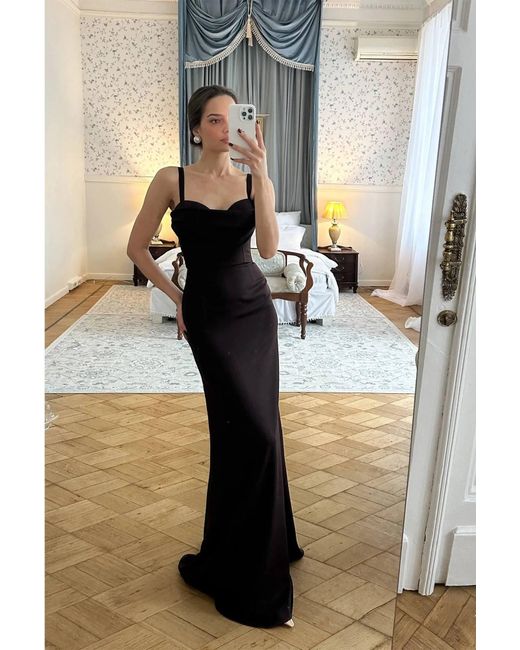 POST MERIDIEM Purple Chocolate Maxi Dress With Gathered Bodice