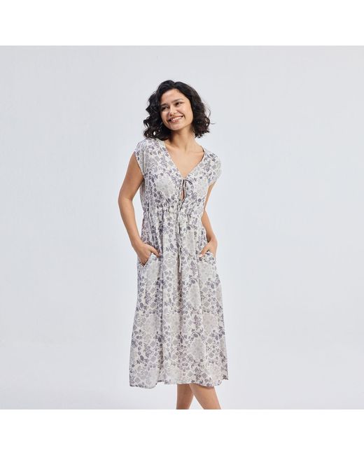 REISTOR Gray Deep V-Neck Gathered Dress