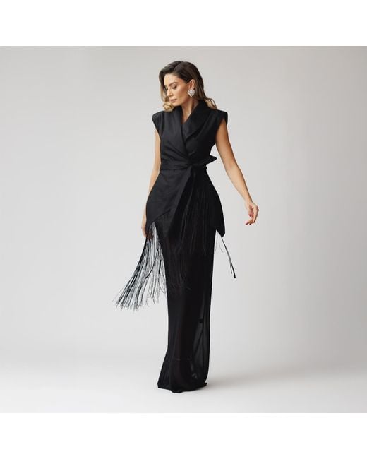 concept A trois Black Hourglass Vest, Side Over Side With Fringe Details