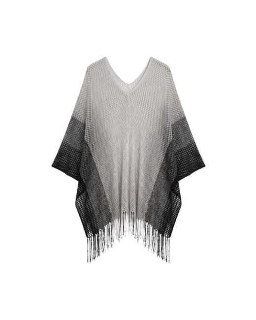 Saachi Gray Metallic Fringe Poncho