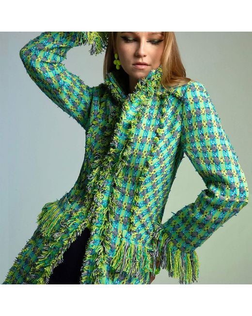 Beatrice von Tresckow Green Aqualime Fringed Lacy Coat