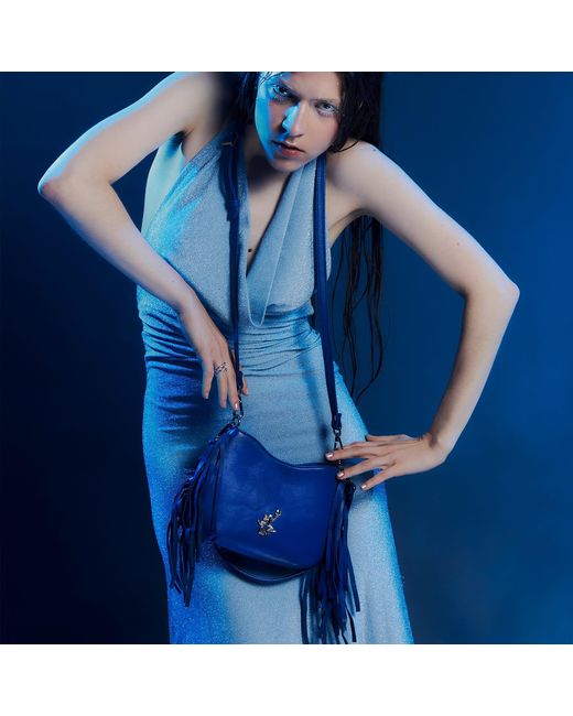 F3Rog by Rana Blue Cobalt Crossbody Mini Gordon Fringe Bag