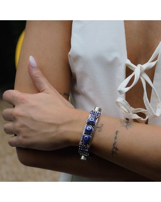 Ebru Jewelry Blue Nepal Design Lapis Lazuli & Bohemian Bracelet