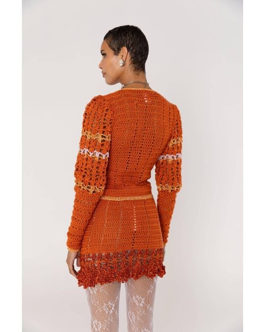 Andreeva Red Chrysanthemum Terracotta Handmade Crochet Mini Skirt