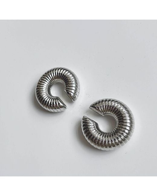 London Atelier Byproduct Gray C Shaped Hoop Ridged Clip Earrings