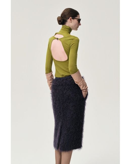 FRONT ROW SHOP Green Open-Back Wool Jersey Top