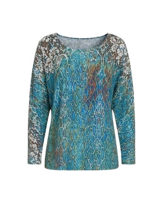 Conquista Blue Patterned Long Sleeve Top