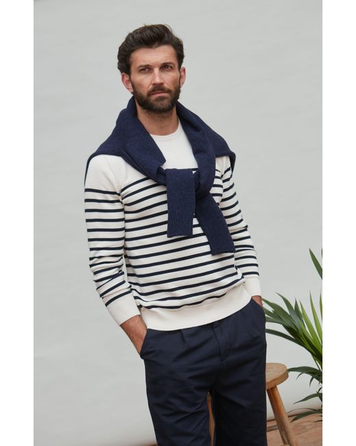 Paul James Knitwear Gray Neutrals Lightweight Cotton Allen Striped Breton Sweater for men