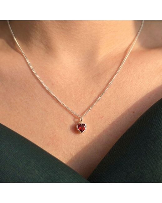 Harfi Pink Mini Heart Garnet January Birthstone Necklace