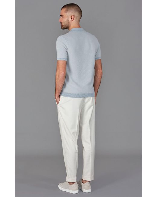 Paul James Knitwear Blue Lightweight Cotton Pietro Two Tone Textured Polo Shirt for men