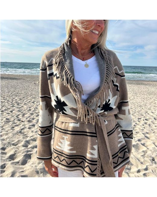 tirillm Gray Maggie Pattern Knitted Cashmere Cardigan, Melange