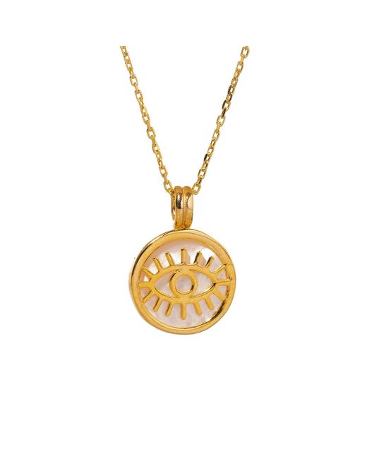 Ebru Jewelry Metallic Pearl & Round Evil Eye Pendant Talisman Necklace