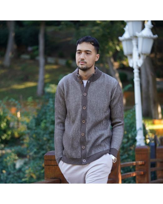 Nuvv Collection Brown Striped Milano-Stitch Cardigan – Premium Italian Wool Blend for men