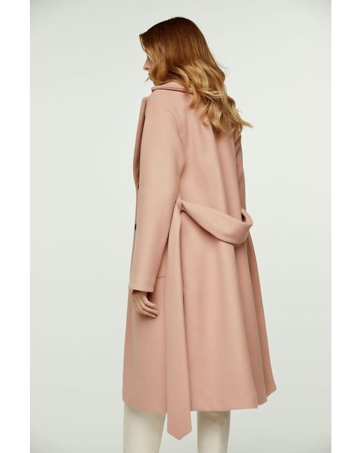Conquista Pink Long Colour Faux Mouflon Coat With Belt