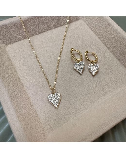 Clemence Wren Metallic Sparkly Heart Charm Hoop Earrings