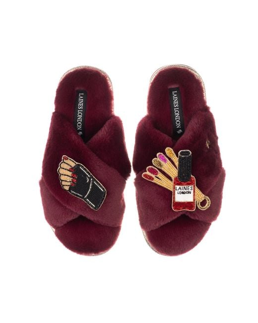 Laines London Purple Classic Laines Slippers With Nail Tech Brooches