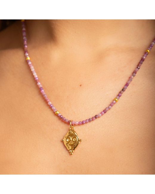 Seven Saints Metallic Cancer Gemstone Choker Necklace, Ruby, Plated