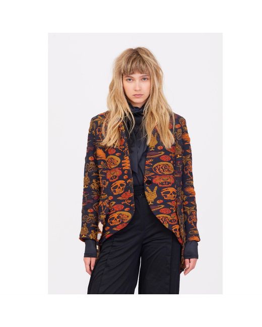 Julia Allert Brown High-End Blazer With Curved Hem Jacquard