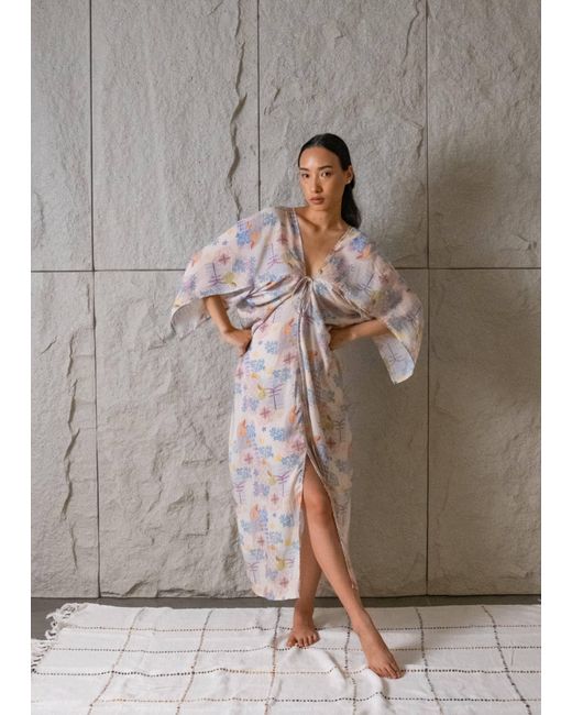 Maison Qala White Neutrals Sara Kaftan Dress