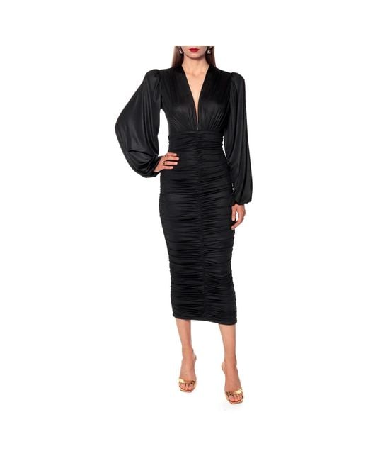AGGI by HALEWSKI Black Gloria Long Sleeve Draped Dress