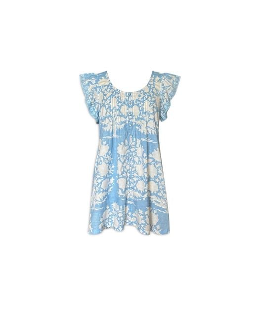 Pick Happy Ruffle Sleeve Mini Cotton Dress Babyblue