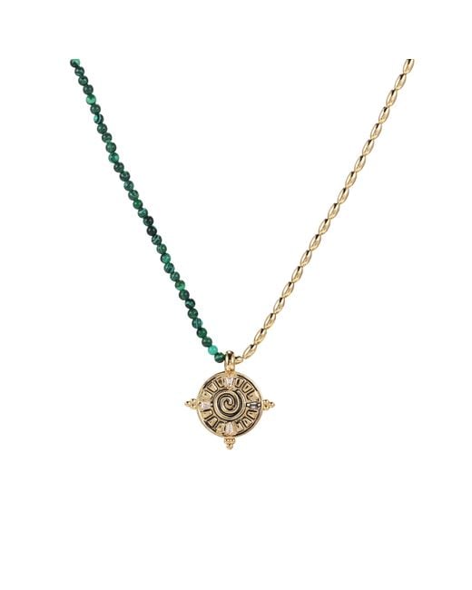 Aurozia Metallic Three Charms Solar Meridian The Sun Crystal Beaded Necklace Malachite
