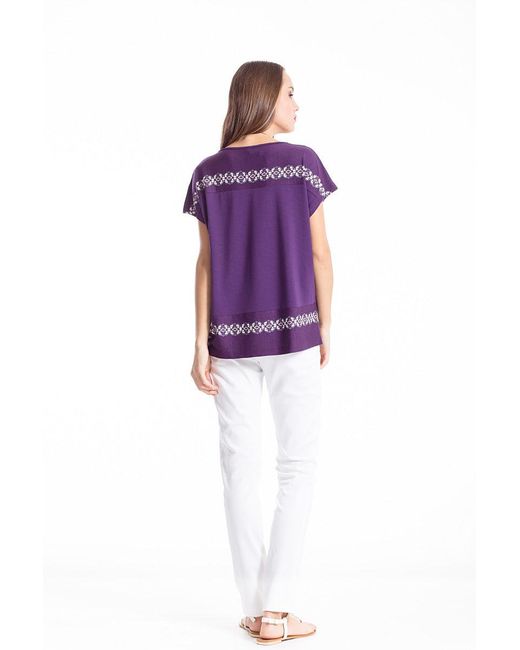 Conquista Purple Oriental Print Detail Top