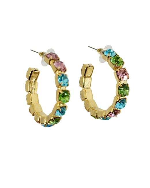 Laura Gray Metallic Multi, Aqua, Crystal Hoop Earrings