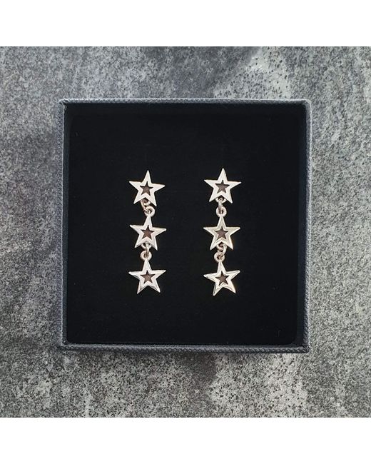 Edge Only White Megastar 3 Star Drop Earrings Sterling