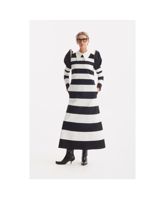 Julia Allert Black Stylish Striped Cold Shoulder Long Sleeve Dress