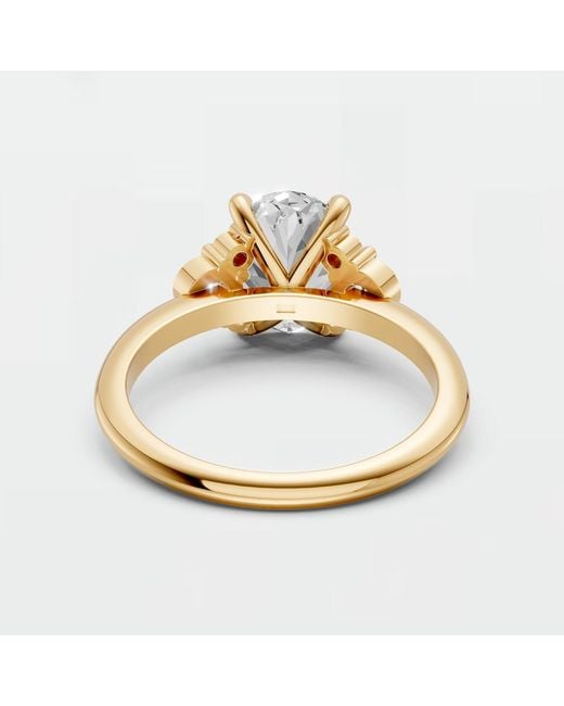 Aya Fine Jewelry Metallic Oval Lab Diamond With Round Side Stones Bridal Promise Ring For
