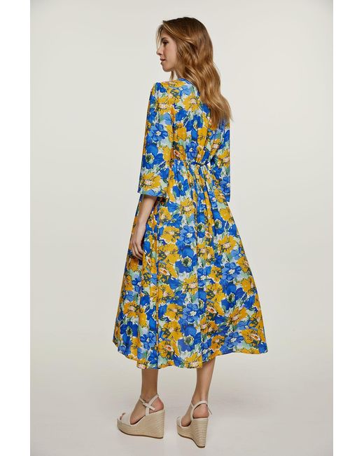 Conquista Blue Floral Empire Line Midi Dress