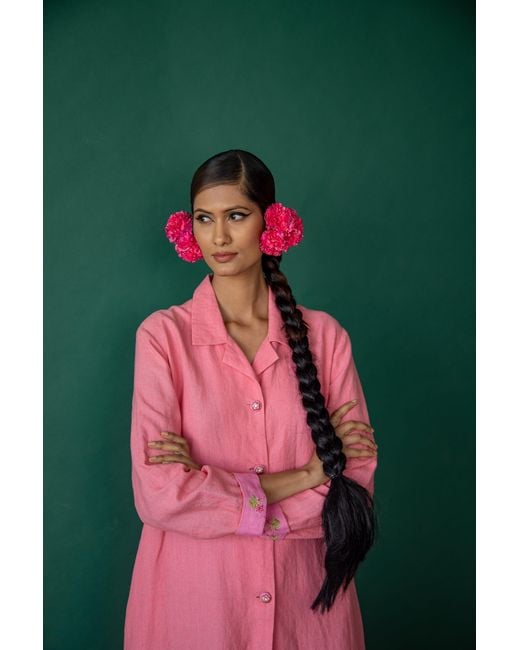 NoLoGo-chic Pink Embroidered Gertrude Coat Dress Linen Blush